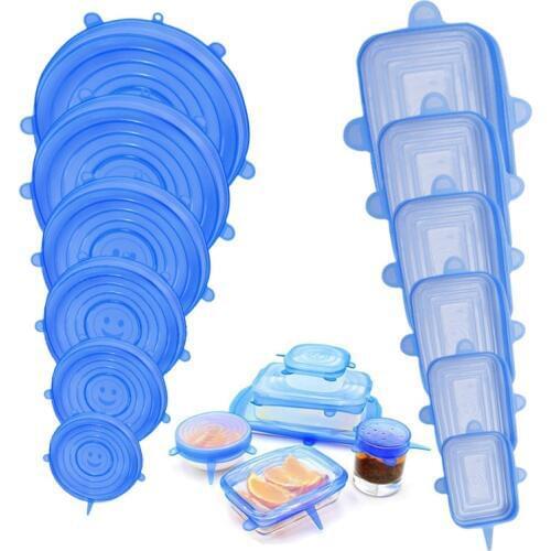 6pcs Reusable Silicone Food Fresh Wrap Stretch Food Cover Universal Lid Kitchen Accessories Square Silicone Cover Lid