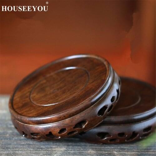 Antique Round Incense Burner Wood Base Aroma Censer Tea Tray Hollow Fruiting Wooden Crafts Ornaments Buddhist Tea Room Supplies