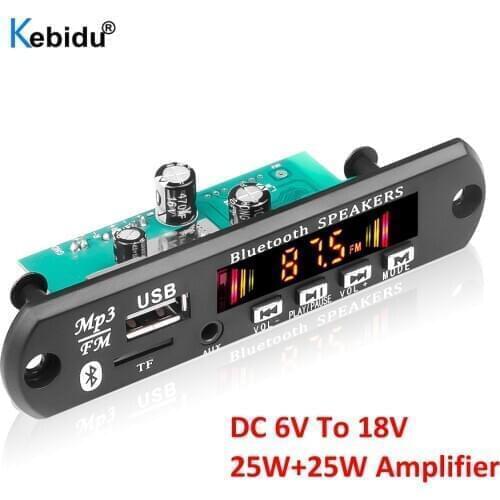 Bluetooth 5.0 MP3 Player Decoder 2*25W Stereo Board 12V 50W Amplifier Car FM Radio Module Handsfree Support TF USB AUX Recorders