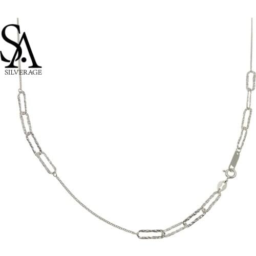 SA SILVERAGE Sparkling S925 Sterling Silver Base Stitching Car Flower Mouth Necklace INS Cool Everyday Stacking Bare Chain