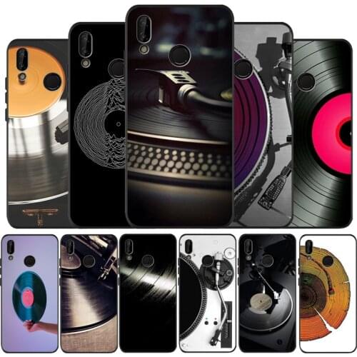 Black Vinyl Record Player black Silicone soft Case For Huawei P40 P30 P20 P10 P9 Lite Pro 2019 P smart Y6 Y9 2018 Back cover
