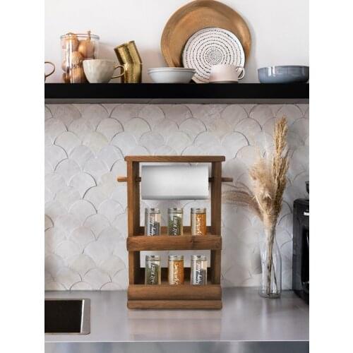 Decorative Wooden Kitchen Spice and Towel Paper Rack Shelves Home Decor Natural Wood Organizer Storage Desktop Furniture Box