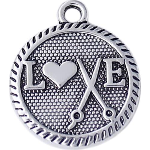 Metal Alloy Two Sides Engrave Love Scissors Charm Hairdresser Jewelry Making Pendants Custom Design