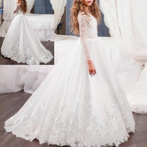 Elegant Wedding Bridesmaid Dresses for Kids Girl Long Sleeveless Embroidery Trailing Floor Length Ball Gown Dress