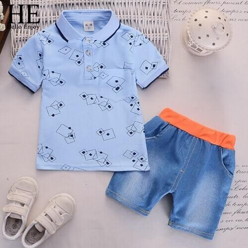 HE Hello Enjoy Boys Clothing Sets 2020 New Summer Children Clothes Short-sleeved T-shirt Top + Shorts Casual Kids Suit 2pcs