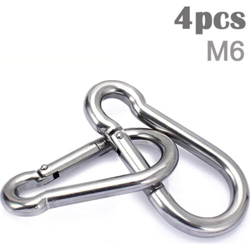 4pcs M6 304Stainless Steel Carabiner Carbine Snap Hook Clips Outdoor Camping Multi Tool Outside Opening AISI304 M6