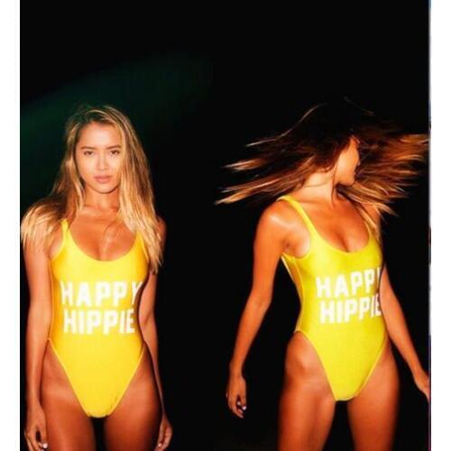 Summer style HAPPY HIPPIE one piece women sexy open low back bodysuit jumpsuit monokini bathing suit swimwear beachwear
