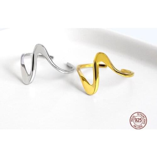 LKO Creative Design Lightning Wave 925 Sterling Silver Rings For Women Open Ring Resizable Handmade For Girls Party Jewelry Gift