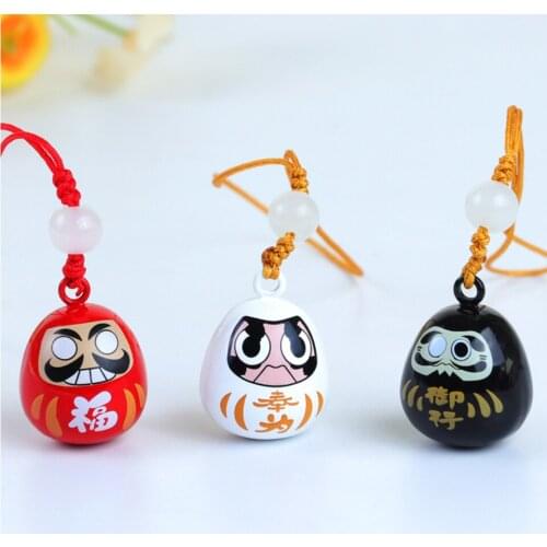 Cute Japanese Daruma Fully Enclosed Water Sound Bells Phone Strap Car Key Bag Pray Pendant Keychains Couples Smartphone Charms