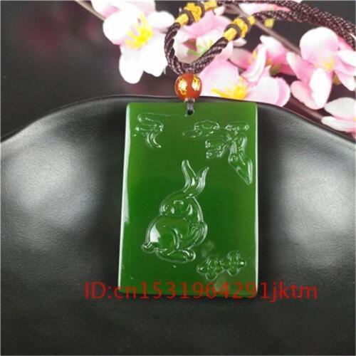 Fashion Women Rabbit Carved Amulet Gifts Pendant Men Charm Jade Chinese Necklace for Hand Jadeite Natural Green Jewelry