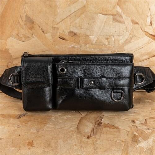 Cowhide Mens Waist Bags Genuine Leather Belt Bag Male Fanny Pack Money Purse Small Waist Pack With Mobile Phone Pocket Hip Bag
