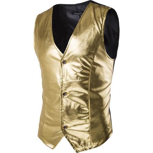 Gold Shiny Vest Men 2020 Brand New Night Club Coated Metallic Mens Waistcoat Vest Stage Wedding Host Single Breasted Vests Men
