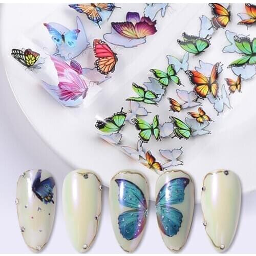10pcs/set Butterfly Foils Set Colorful Stickers for Nails Butterfly Series Nail Art Transfer Sliders Foils Gradient Design Decor