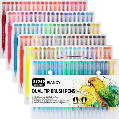 12/24/36/48/72/100 Ink Colored Art Marker Pen Set Calligraphy Dual Paint Brush for Drawing Painting Watercolor Pencil Stationery