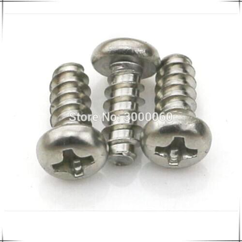 Stainless Steel 304 Cross Recessed Round Head Tapping Screws With Flat End 500pcs/Lot