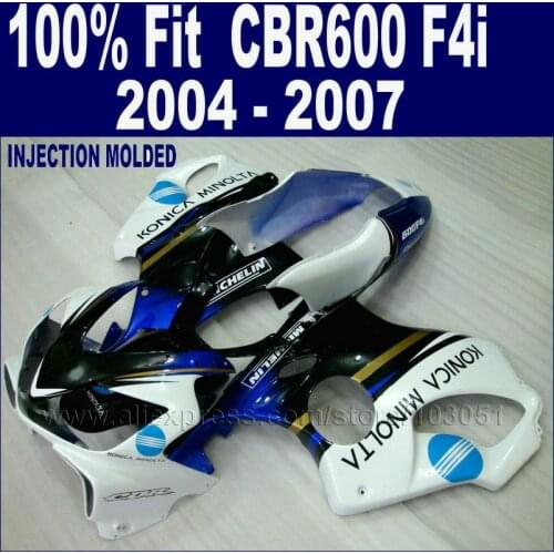 ABS Injection Custom Fairing White With Blue For Honda Cbr 600 F4i 04 05 06 07 CBR600 F4i 2004 2005 2006 2007 Fairings Kit