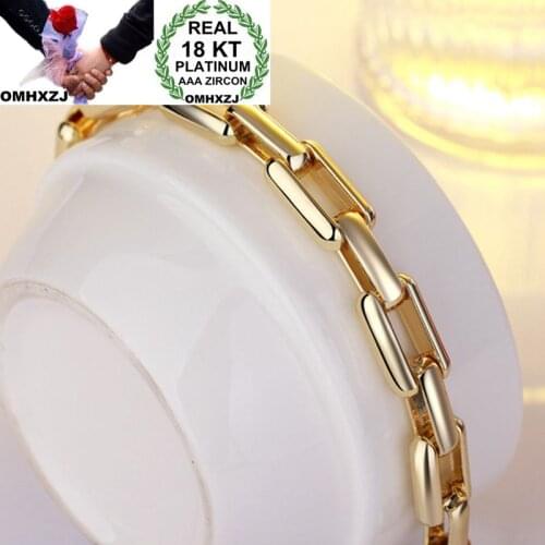 OMHXZJ Wholesale Personality Fashion Man Party Gift Gold Square Circles Chain 18KT Gold Bracelet+Necklace Jewelry Set SE36