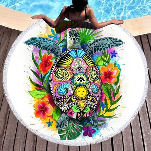 Sea Turtle Beach Towel For Adults Microfiber Towel Large Strandlaken White Round Bath Towel For Child Women Resort Beach Blanket