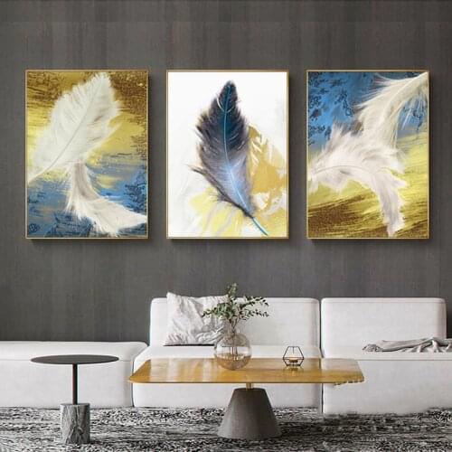 Golden Feather Canvas Posters Wall Painting Home Decor Abstract Wall Art Pictures For Living Room Modern Indoor Decorations