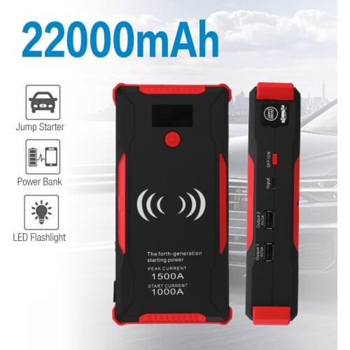 22000mAh Car Jump Starter Power Bank Portable Car Battery Booster with Dual USB Ports Support Wireless Charging Starting Device