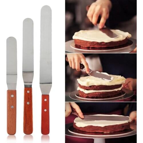 6/8/10 Inch Stainless Steel Butter Cake Cream Spatula Wooden Handle Kitchen Cake Smoother Fondant Pastry Decorating Baking Tools