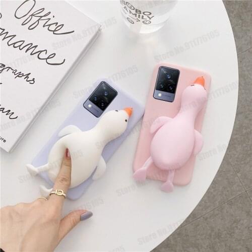 3D DIY Duck Reliver Stress Silicone Phone Case For VIVO V21 V20 SE X60 X50 Pro S9 Y51A Y73S 5G V19 Candy Color Gel Rubber Cover