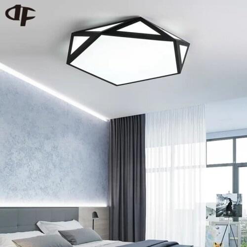 Modern LED ceiling lamp wrought iron hollow black white lamp living room bedroom study chandelier