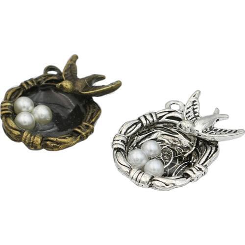 Tibetan Silver Plated Bird Nest Charms Pendant Bracelets Necklace Jewelry Making Accessories DIY 24x20mm