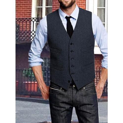 Mens Tweed Vest Suit Vest Wool Herringbone Slim Fit Business Casual Tuxedo Waistcoat for Wedding Prom Groom /Office Wear /Party