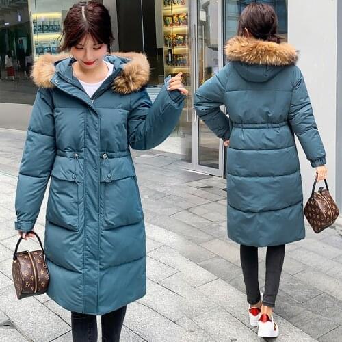 Thicken coat womens mid-length thickened Slim Parker 2021 winter new style female large fur collar winter coat female elegant