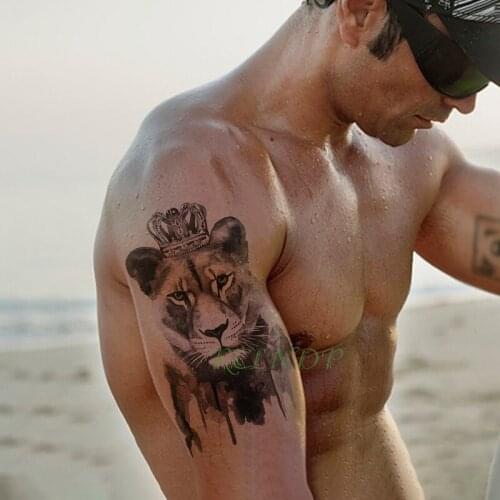Waterproof Temporary Tattoo Sticker lion king crown animal tatto stickers flash tatoo fake large tattoos for men women