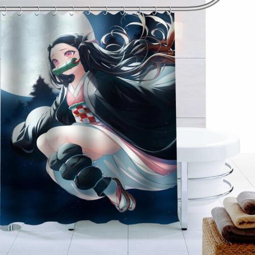 Anime Kimetsu No Yaiba Shower Curtain 12 Hook Polyester Fabric 3D Printing Bathroom Curtain Waterproof Bath Curtain Decor