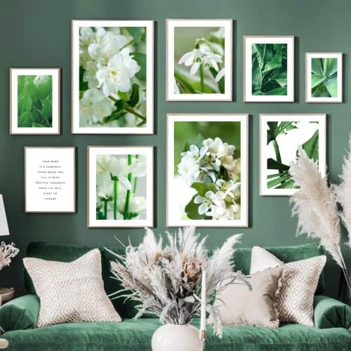 Green Plant Monstera Agave Aloe White Flowers Wall Art Print Canvas Painting Nordic Poster Wall Pictures For Living Room Decor
