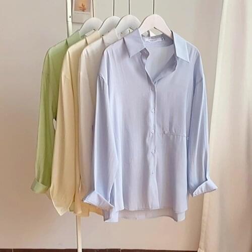 2021 New Autumn Women Shirts Cotton Blouse Women Tops Casual Loose Clothes Turn-down Collar Long Sleeve Button Up Shirts 16313