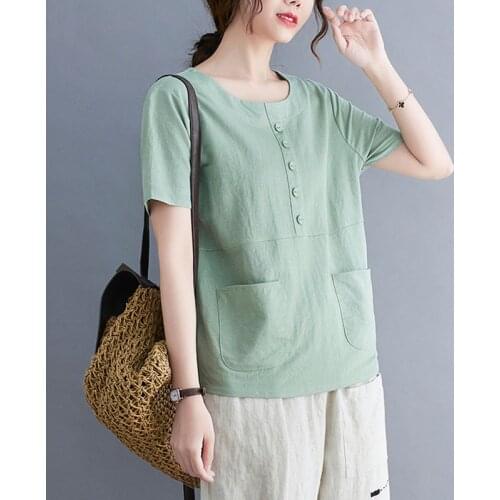 Women Cotton Casual T-shirts New Arrival 2021 Summer Simple Style Solid Color Loose Female Short Sleeve Tops Tees S3918