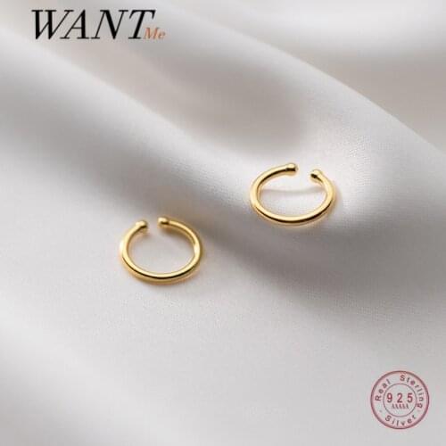 WANTME Genuine 925 Sterling Silver Minimalist Glossy Beads Boneless Ear Clip Earrings for Women Fashion Korean Ear Cuff Jewelry