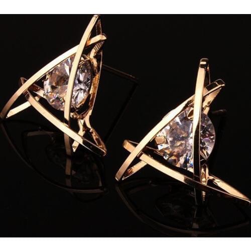 Hot Sales 2020 New Statement Fashion Triangular Zircon Stud Earrings For Women 3 Colors Crystal Earring Female Jewelry Wholesale