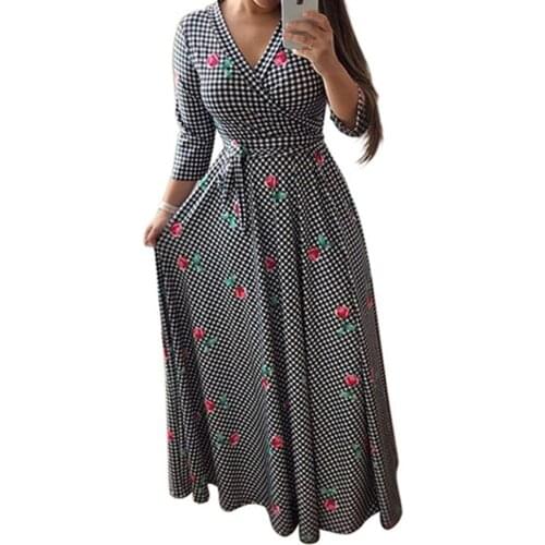 Floral Print Women High Waist Long Dress 2020 Autumn African Casual Maxi Dress Plus Size Women Dress African Clothing S-5XL