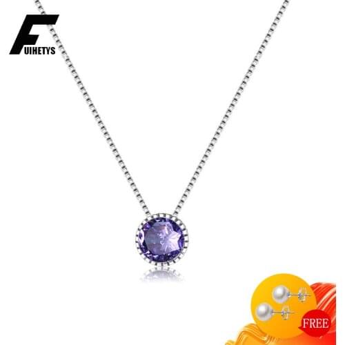 Trendy Women Necklace 925 Silver Jewelry with Zircon Gemstone Round Shape Pendant Accessories for Wedding Party Gift Wholesale