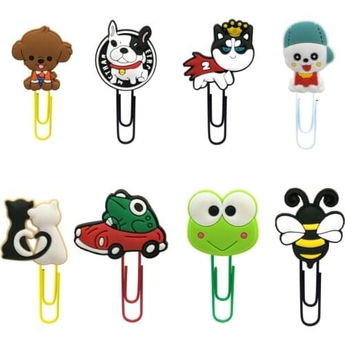 100pcs Lovely Animals PVC Bookmarks Corgi Koala Paper Clips Stationery Office Supply Page Holder for Student Teacher Kids Gift