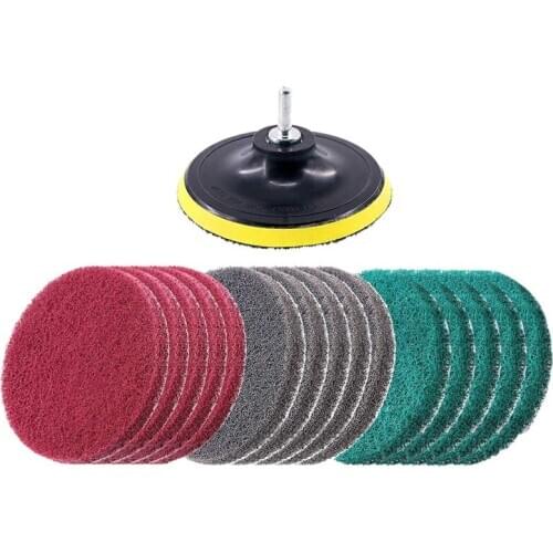 16Pcs 5Inch 3 Different Color Scrubbing Pads Drill Powered Brush Tile Scrubber Scouring Pads Cleaning Kit,Abrasive Buffing Pads
