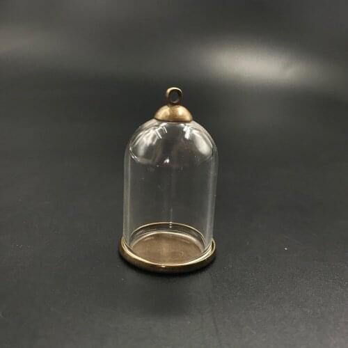 30x20mm whoesale tube bell jar shape with bronze classic base tary beads cap glass vial pendant necklace glass wishing bottle