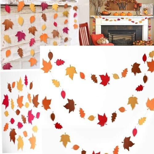 4meters Autumn leaves garland Maple Leafs Garland Paper Leaves Hanging for Thanksgiving Day Fall Theme Birthday Party Decoration