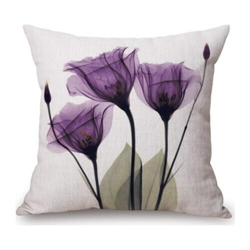 45x45cm Modern Ink Painting Flower flax Throw Pillow Case Waist Cushion Cover purple