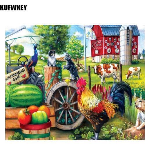 5D DIY Diamond Painting"Cock/Cow/Fruits"mosaic style 3D Full Square resin Embroidery Cross Stitch 3d picture for Home Decoration