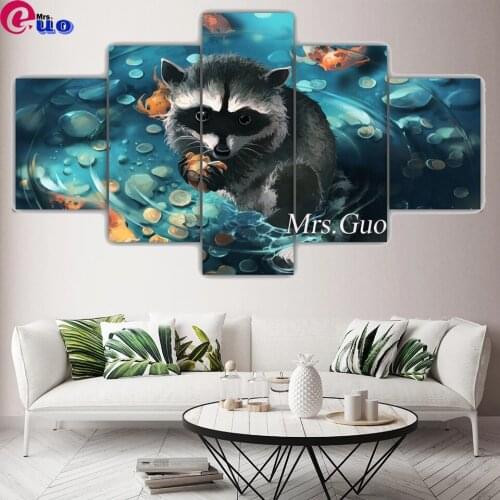 5D Diy Diamond Painting Cross Stitch 5Pcs/set Cute Little Raccoon Round Diamond Mosaic Diamond Embroidery Multi-Pictures