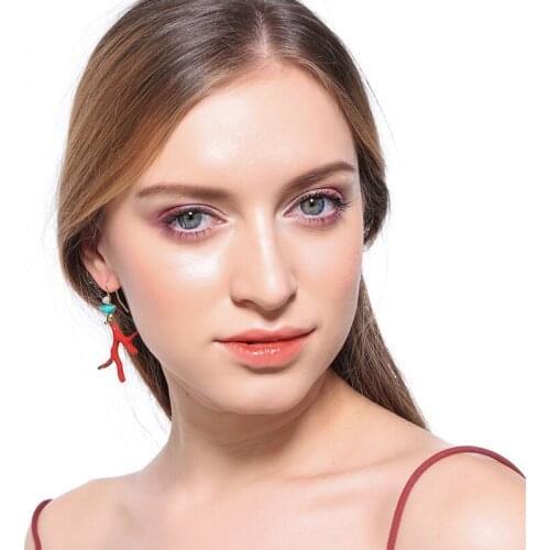 83XC Red Enamel Coral Antlers Branch Acrylic Resin Drop Earrings Girl Fashion Jewelry