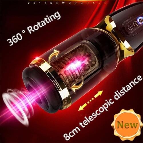 Male Masturbation Cup Realistic Tight Vagina Masturbating Stimulation Toys Automatic Telescopic Rotation Masturbator Sex Machin