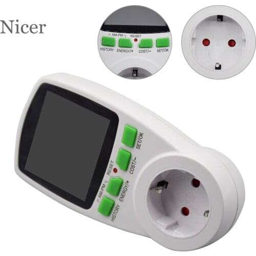 2200W EU/US/AU/UK Digital LCD Power Meter Wattmeter Socket Watt Kwh Watt-hour Meter Measuring Socket Power Analyzer with Chart