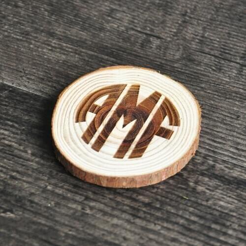 Handmade Wood Slice Magnet, Personalized Wood Burned Initials, Rustic Wood Magnet , Elegant Fridge Magnet , Mothers Day Gift